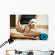 woman holding dog in yoga class Wall Mural