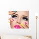 Beauty girl portrait with vivid makeup and colorful nail polish Wall Mural