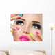 Beauty girl portrait with vivid makeup and colorful nail polish Wall Mural