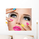 Beauty girl portrait with vivid makeup and colorful nail polish Wall Mural
