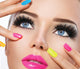 Beauty girl portrait with vivid makeup and colorful nail polish Wall Mural