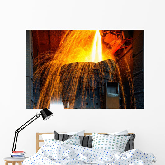 Smelting metal in a metallurgical plant. Wall Mural