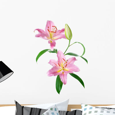 Pink Lily Flowers Wall Decal shown on a wall