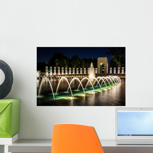 The National World War II Memorial Fountains at night at the Nat Wall Mural