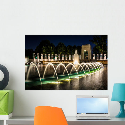 The National World War II Memorial Fountains at night at the Nat Wall Mural