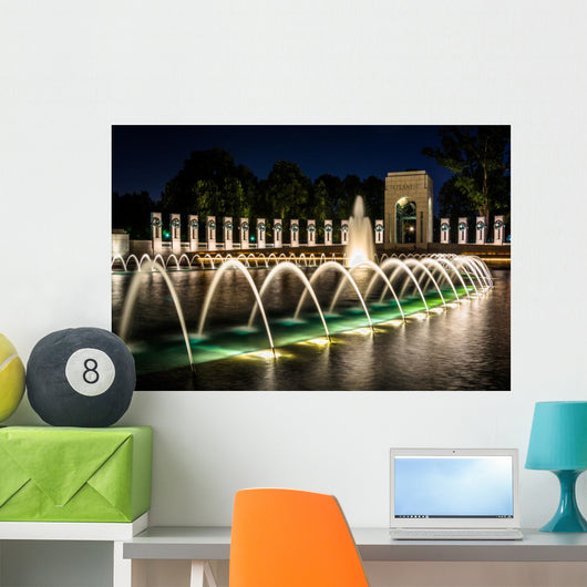 The National World War II Memorial Fountains at night at the Nat Wall Mural