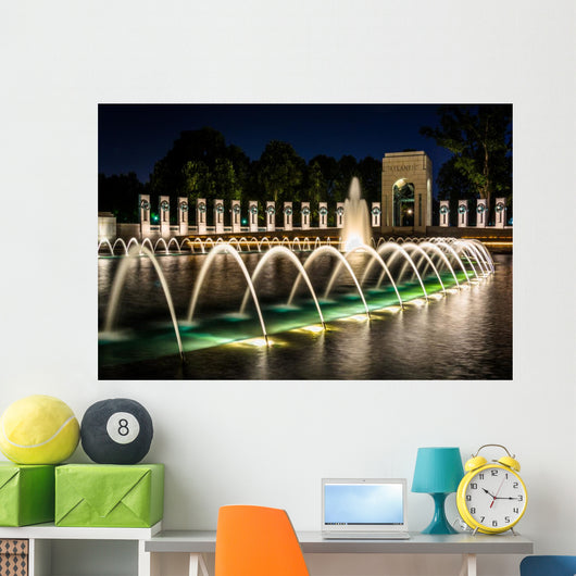 The National World War II Memorial Fountains at night at the Nat Wall Mural