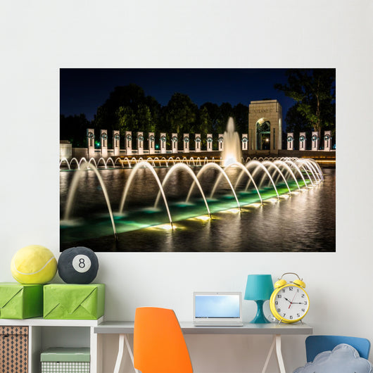 The National World War II Memorial Fountains at night at the Nat Wall Mural
