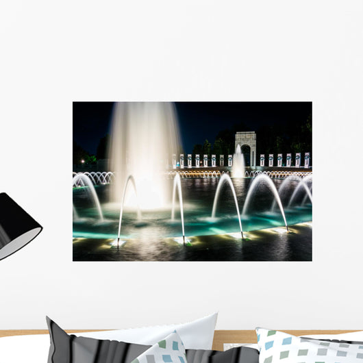 The National World War II Memorial Fountains at night at the Nat Wall Mural