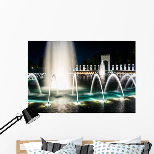 The National World War II Memorial Fountains at night at the Nat Wall Mural