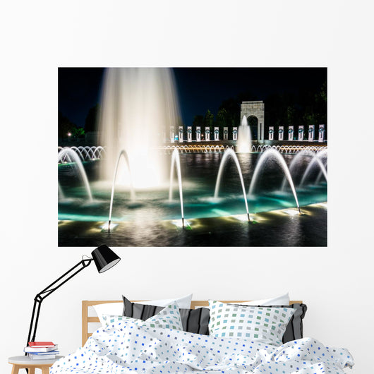 The National World War II Memorial Fountains at night at the Nat Wall Mural