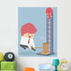 Businessman at a carnival hitting a strength tester with a hamme Wall Mural