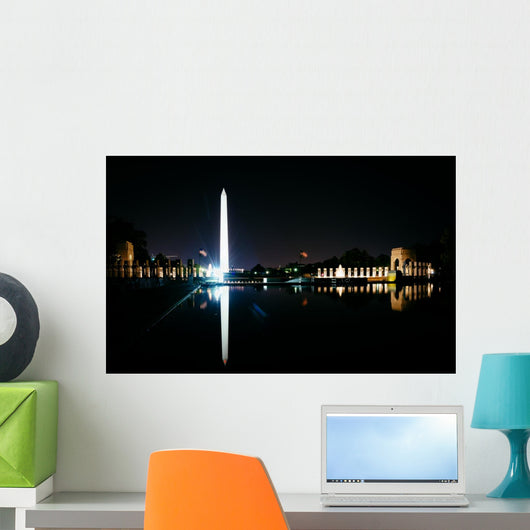 The Washington Monument and World War II Memorial reflecting in Wall Mural