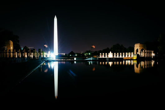 The Washington Monument and World War II Memorial reflecting in Wall Mural