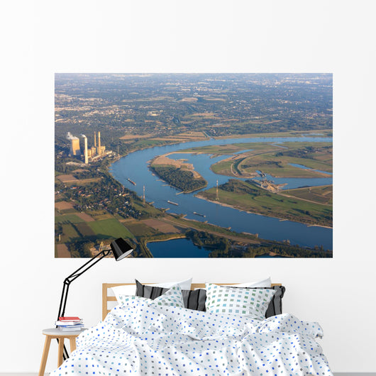 Rhine River bend Orsoy with agricultural, industrial and residen Wall Mural