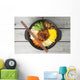 Korean cuisine, beef  Bibimbap in  a clay pot on wooden table Wall Mural
