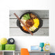 Korean cuisine, beef  Bibimbap in  a clay pot on wooden table Wall Mural