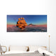 Ship Sailing Away from an Island at Sunset Wall Decal