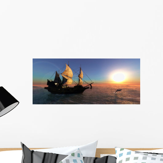 Sailing Ship at Sea During Sunset Wall Decal