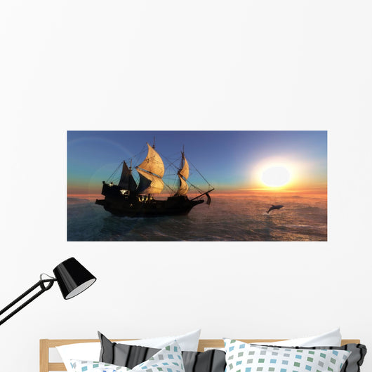 Sailing Ship at Sea During Sunset Wall Decal