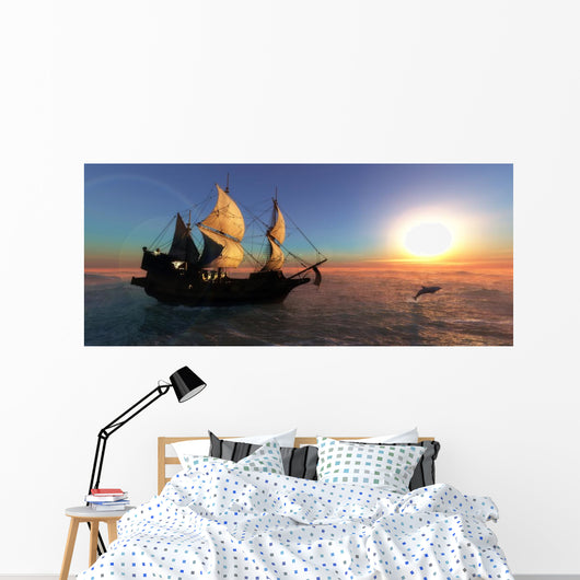 Sailing Ship at Sea During Sunset Wall Decal