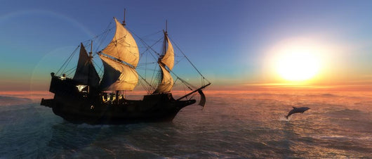 Sailing Ship at Sea During Sunset Wall Decal