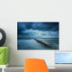 Winter landscape with old broken bridge among the stormy sea Wall Mural