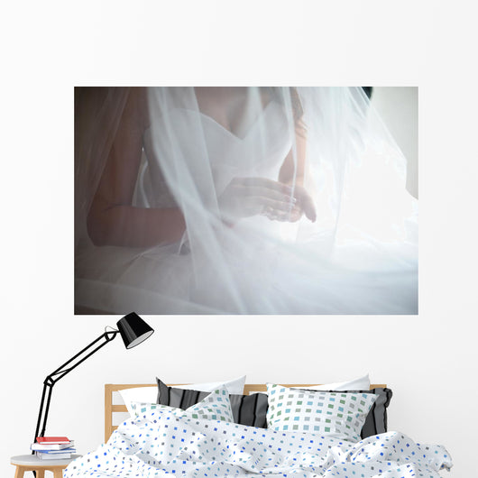 bride under veil Wall Mural