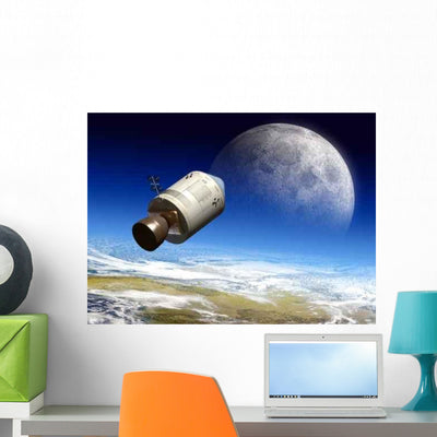 Moon Travel Wall Decal shown on a wall