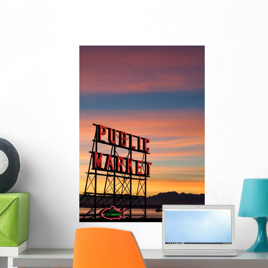 Pike Place Market neon sign in Seattle, Washington Wall Decal
