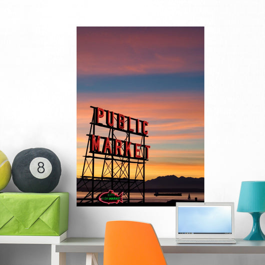Pike Place Market neon sign in Seattle, Washington Wall Decal