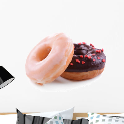 Delicious Donuts With Glaze Isolated On White Wall Decal shown on a wall
