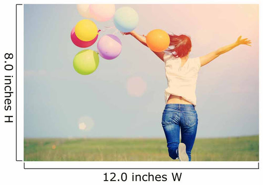young asian woman on green grassland with colored balloons  Wall Decal