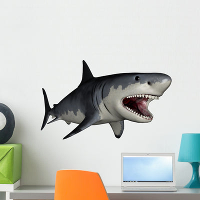 Megalodon Dinosaur - 3D Render Wall Decal shown on a wall