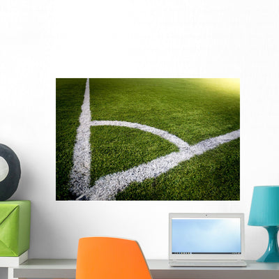 Corner Soccer Field Lit Wall Decal shown on a wall