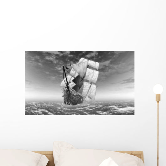 Black and White Sailing Ship at Sea Wall Decal