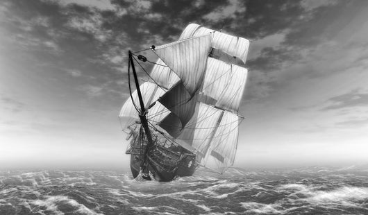 Black and White Sailing Ship at Sea Wall Decal