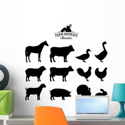 Vector Farm Animals Silhouettes Wall Stickers shown on a wall