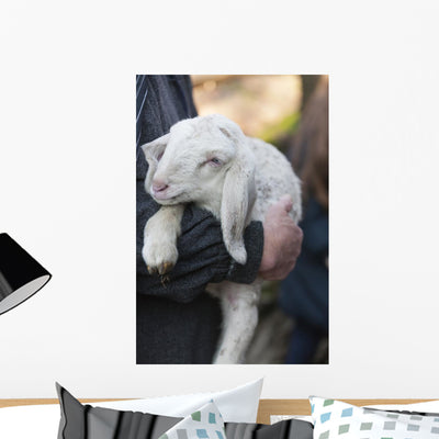 Lamb with Shepherd Vertical Wall Decal shown on a wall
