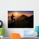 tourist in the mountains at sunset Wall Decal