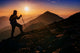 tourist in the mountains at sunset Wall Decal