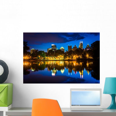 Atlanta Skyline Reflecting Lake Wall Decal shown on a wall