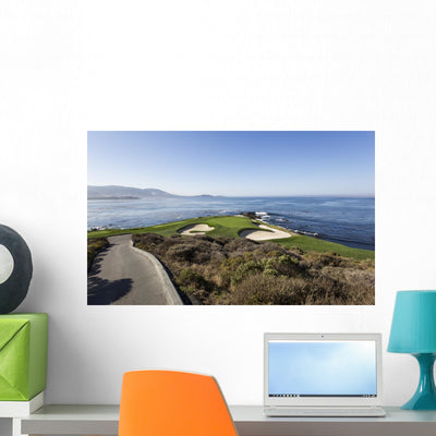 Pebble Beach Golf Course Wide Shot Wall Decal shown on a wall