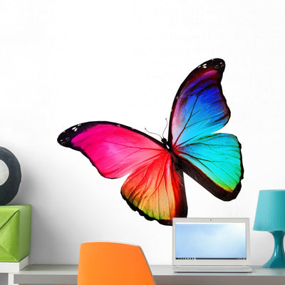 Rainbow Butterfly Wall Decal shown on a wall