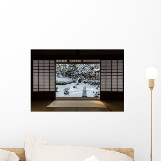Snow in Japanese Garden Wall Decal