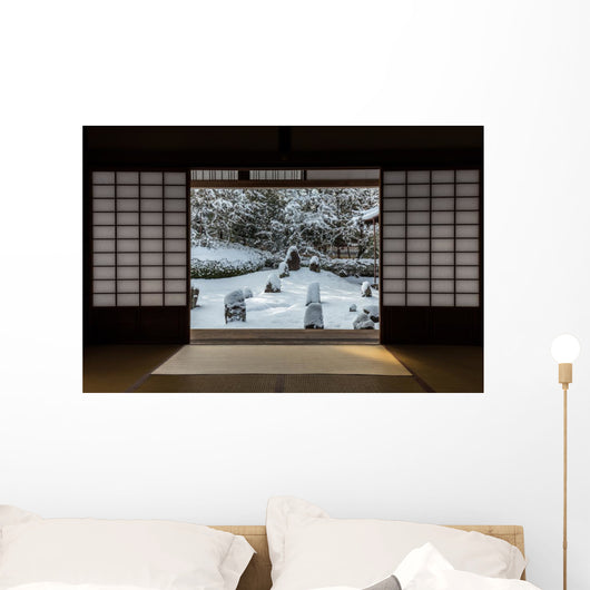 Snow in Japanese Garden Wall Decal