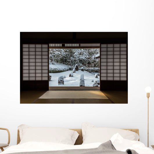 Snow in Japanese Garden Wall Decal