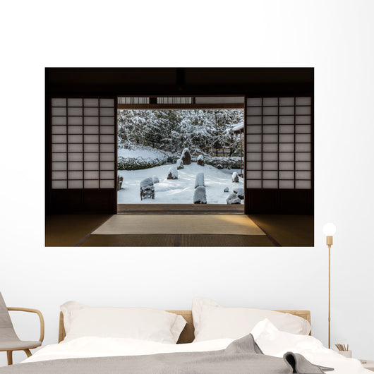 Snow in Japanese Garden Wall Decal