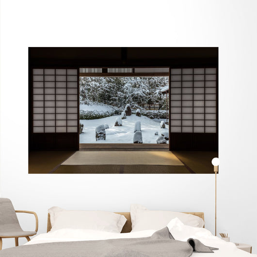 Snow in Japanese Garden Wall Decal