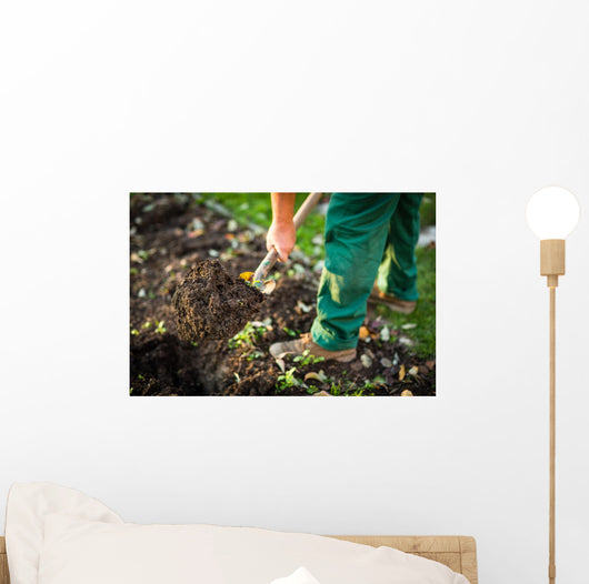 Gardening - man digging the garden soil with a spud Wall Decal